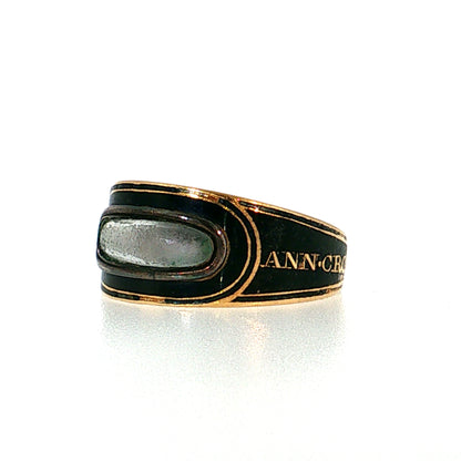Victorian Rock Crystal Mourning Ring 22k Yellow Gold