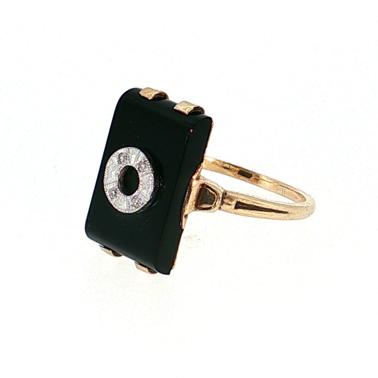 Antique Art Deco Onyx & Diamond Cocktail Ring 10k
