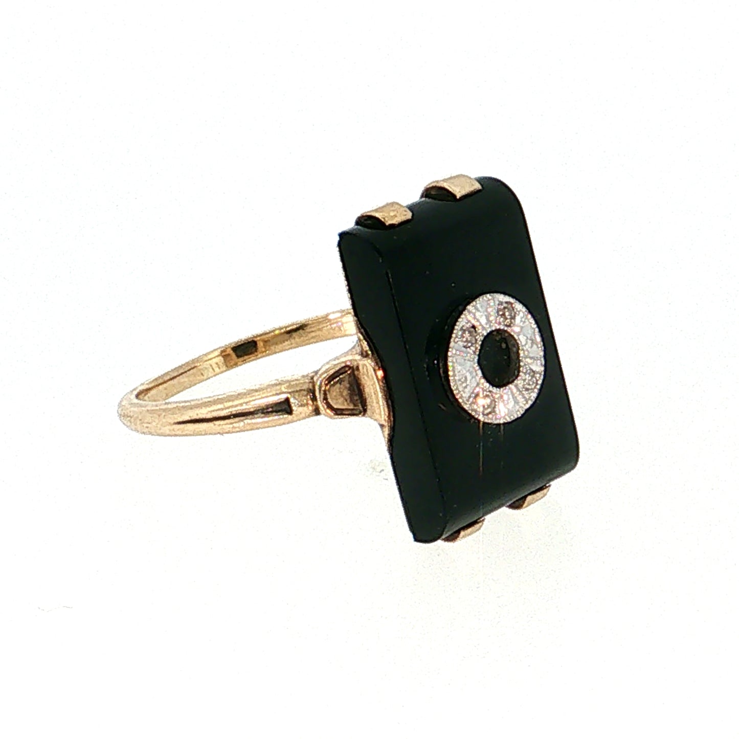 Antique Art Deco Onyx & Diamond Cocktail Ring 10k