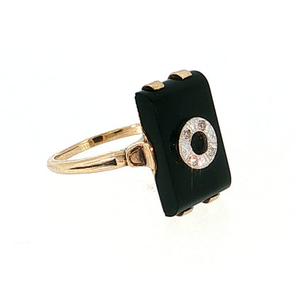 Antique Art Deco Onyx & Diamond Cocktail Ring 10k