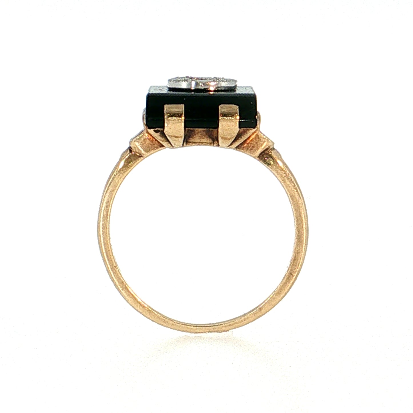 Antique Art Deco Onyx & Diamond Cocktail Ring 10k