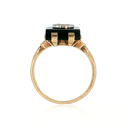 Antique Art Deco Onyx & Diamond Cocktail Ring 10k
