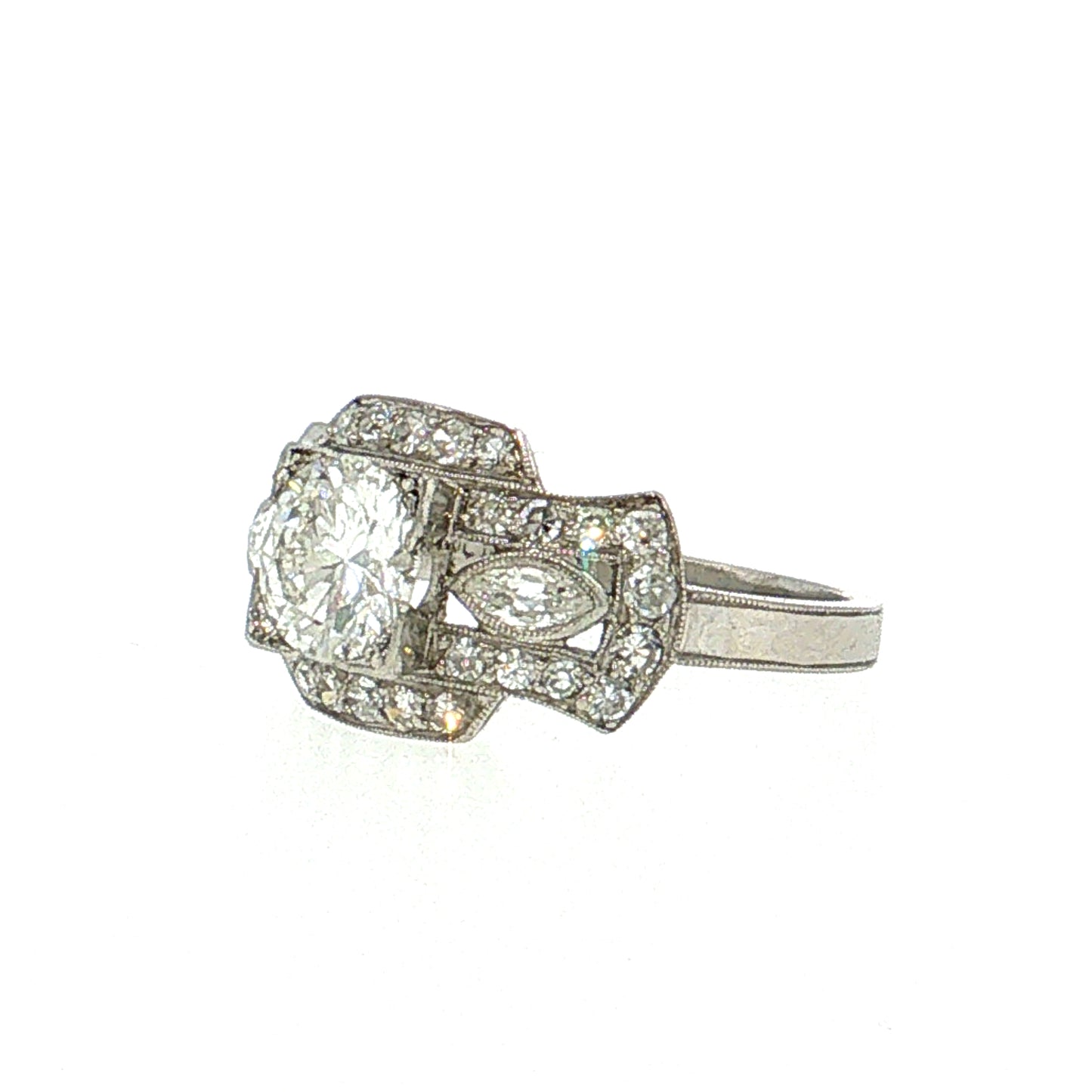 .92 Art Deco Old European Diamond Engagement Ring Platinum