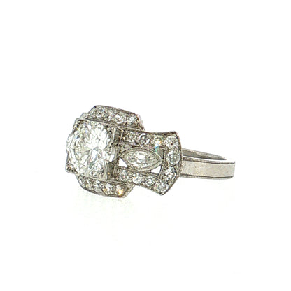 .92 Art Deco Old European Diamond Engagement Ring Platinum