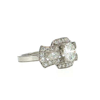 .92 Art Deco Old European Diamond Engagement Ring Platinum