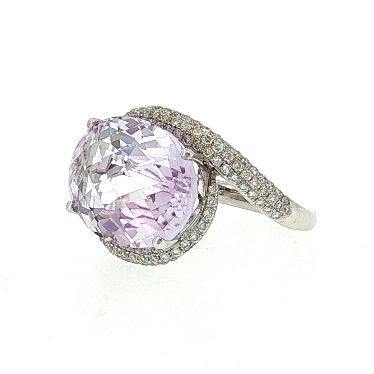 11.24 Kunzite & Diamond Cocktail Ring 18k White Gold