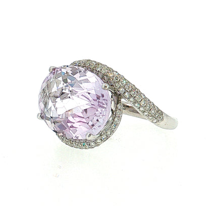 11.24 Kunzite & Diamond Cocktail Ring 18k White Gold