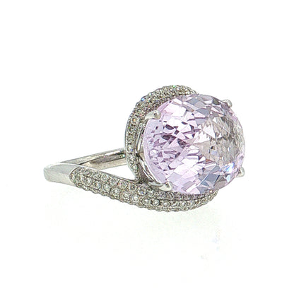 11.24 Kunzite & Diamond Cocktail Ring 18k White Gold