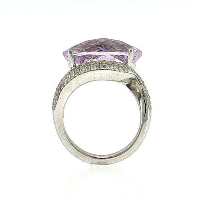 11.24 Kunzite & Diamond Cocktail Ring 18k White Gold