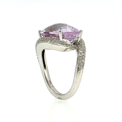 11.24 Kunzite & Diamond Cocktail Ring 18k White Gold