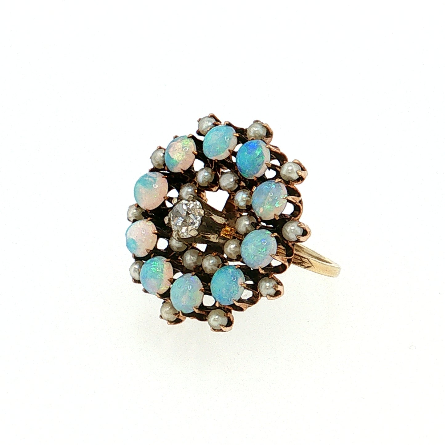 .40 Victorian Diamond Opal Pearl Cocktail Ring 14k