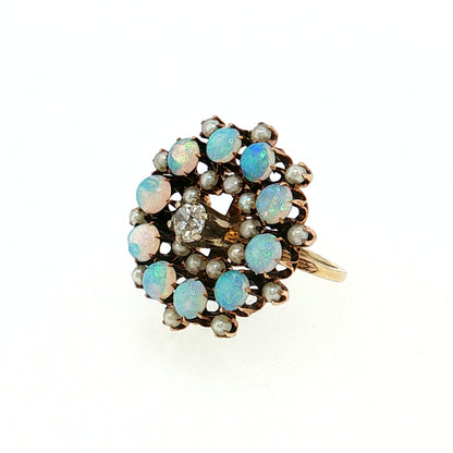 .40 Victorian Diamond Opal Pearl Cocktail Ring 14k