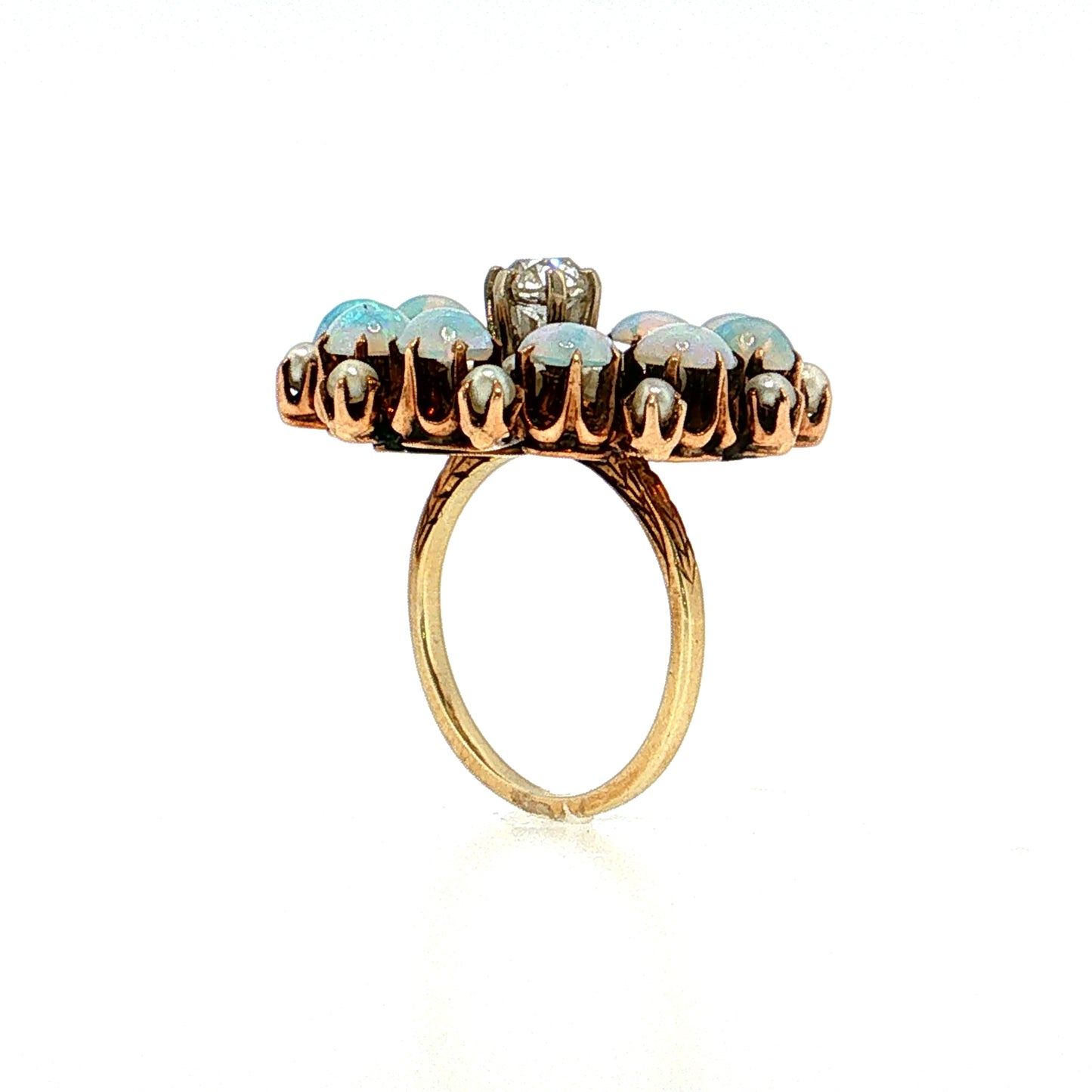 .40 Victorian Diamond Opal Pearl Cocktail Ring 14k