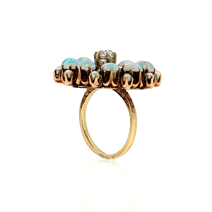 .40 Victorian Diamond Opal Pearl Cocktail Ring 14k