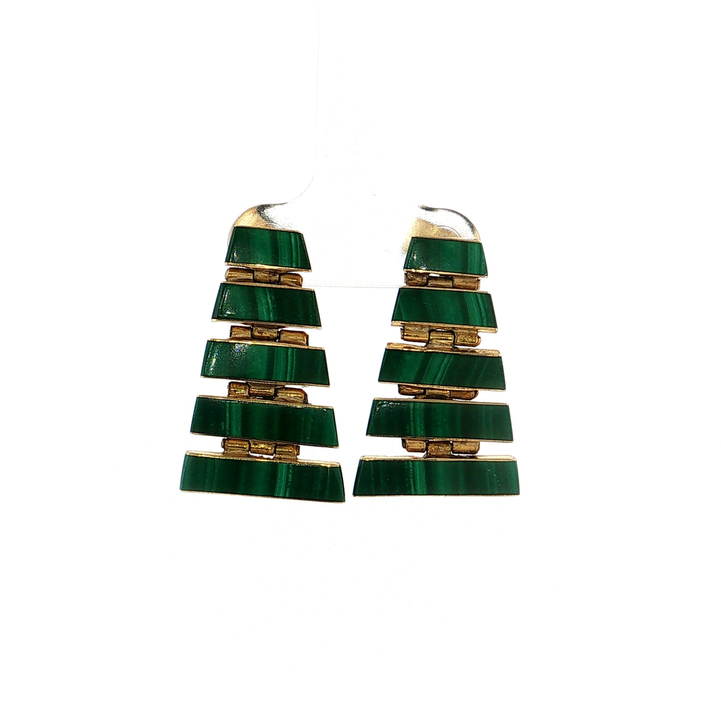 Vintage Mid-Century Malachite Bracelet & Earring Set 18k