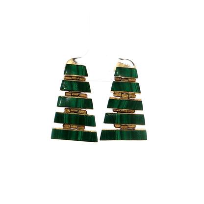 Vintage Mid-Century Malachite Bracelet & Earring Set 18k