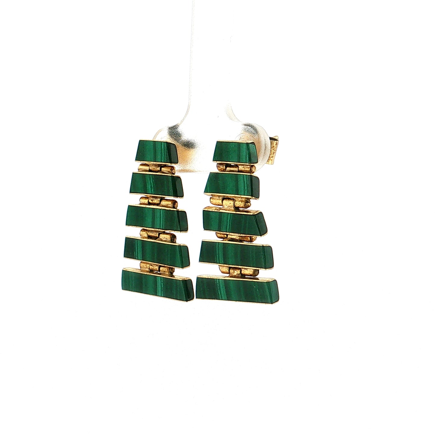 Vintage Mid-Century Malachite Bracelet & Earring Set 18k