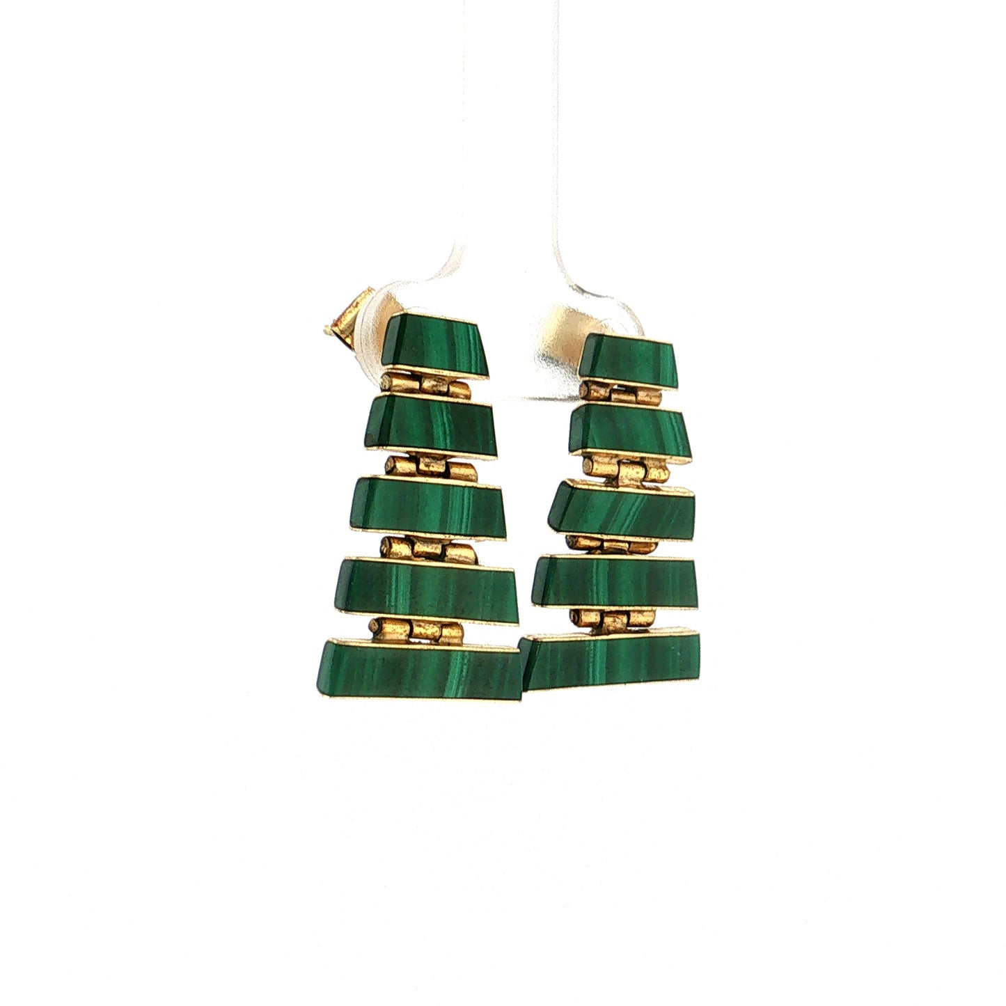 Vintage Mid-Century Malachite Bracelet & Earring Set 18k