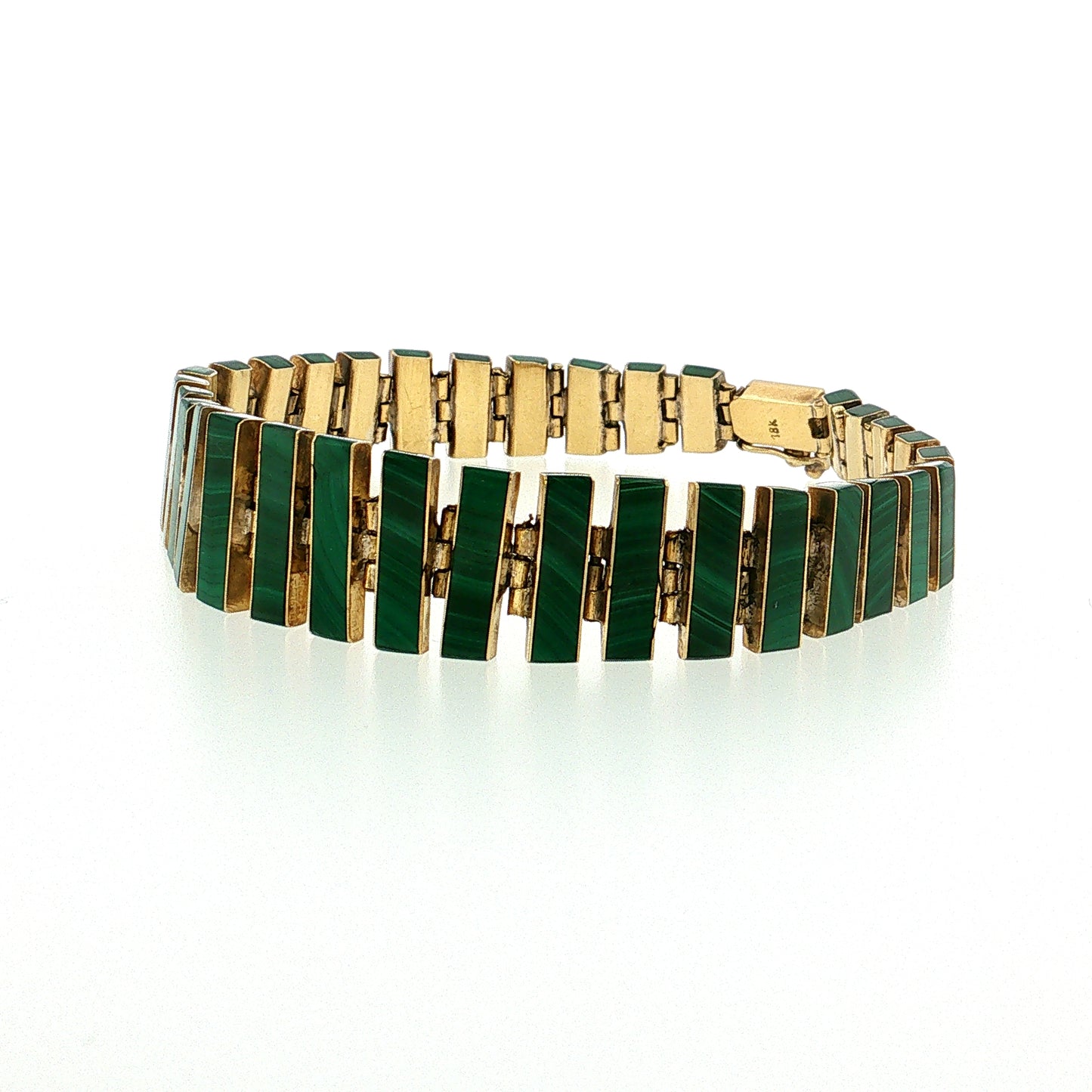 Vintage Mid-Century Malachite Bracelet & Earring Set 18k
