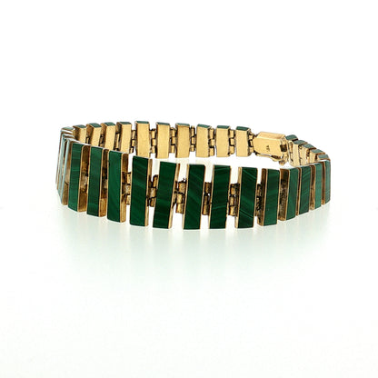 Vintage Mid-Century Malachite Bracelet & Earring Set 18k