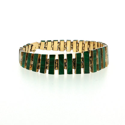 Vintage Mid-Century Malachite Bracelet & Earring Set 18k