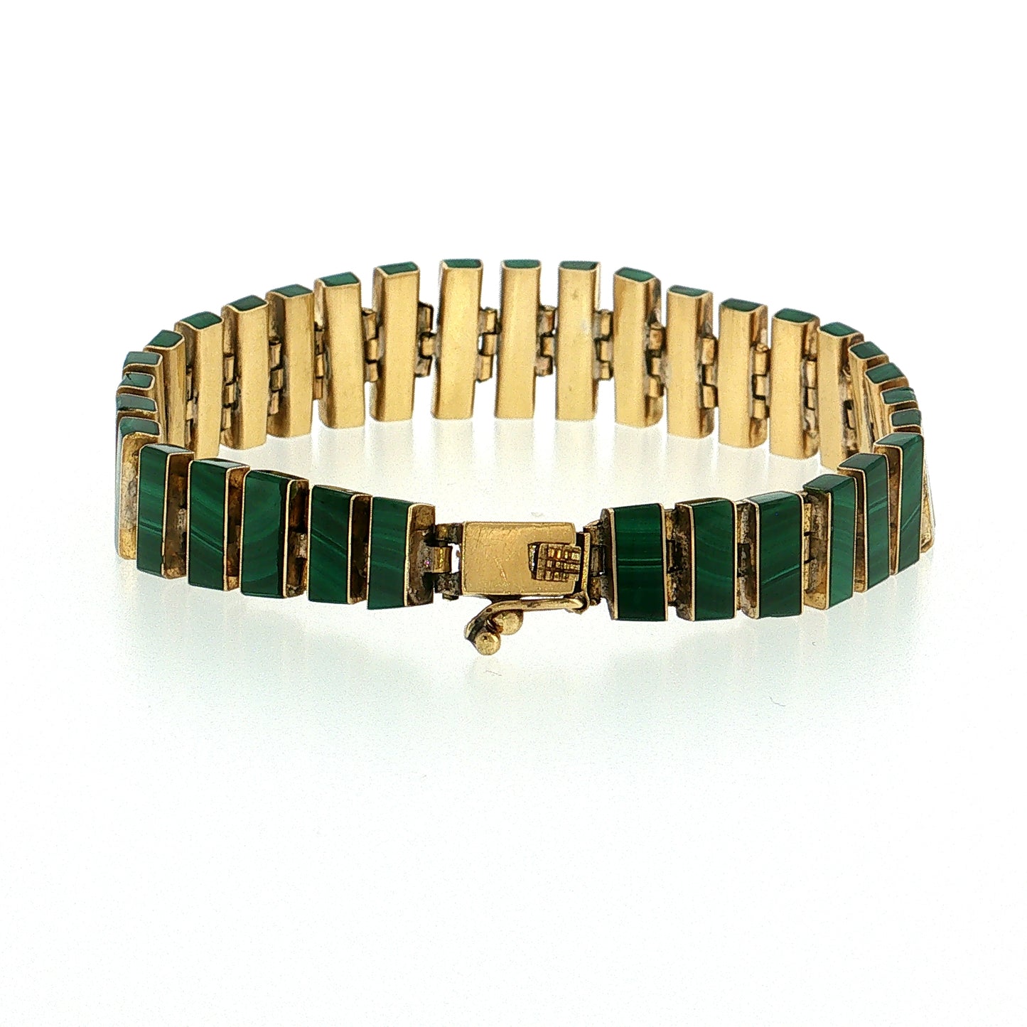 Vintage Mid-Century Malachite Bracelet & Earring Set 18k