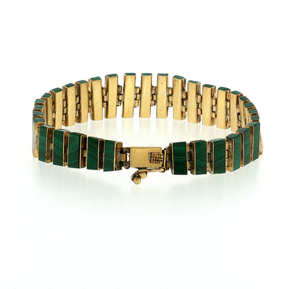 Vintage Mid-Century Malachite Bracelet & Earring Set 18k