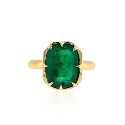 5.45 Cushion Cut Emerald Cocktail Ring in 18k