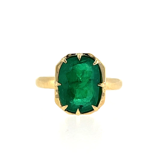 5.45 Cushion Cut Emerald Cocktail Ring in 18k