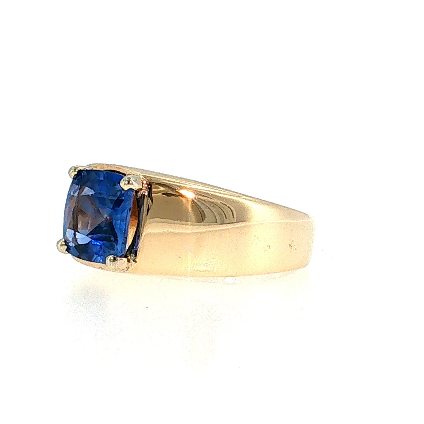 3.25 Cushion Blue Sapphire Solitaire Ring 14k