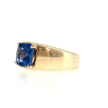 3.25 Cushion Blue Sapphire Solitaire Ring 14k