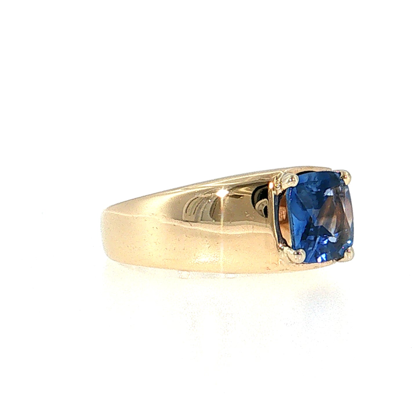 3.25 Cushion Blue Sapphire Solitaire Ring 14k