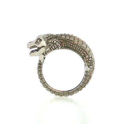 Coiled Alligator Cocktail Ring Platinum