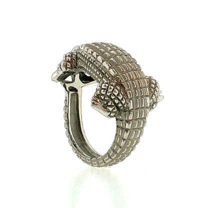 Coiled Alligator Cocktail Ring Platinum