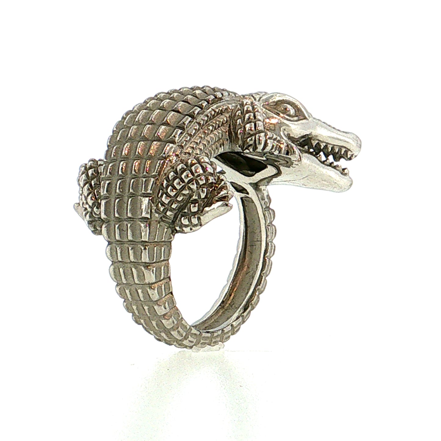 Coiled Alligator Cocktail Ring Platinum