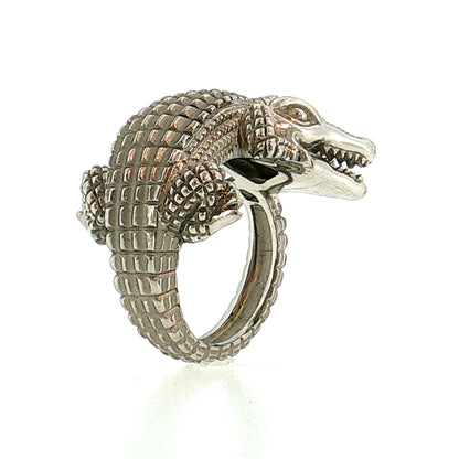 Coiled Alligator Cocktail Ring Platinum