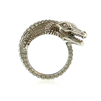 Coiled Alligator Cocktail Ring Platinum