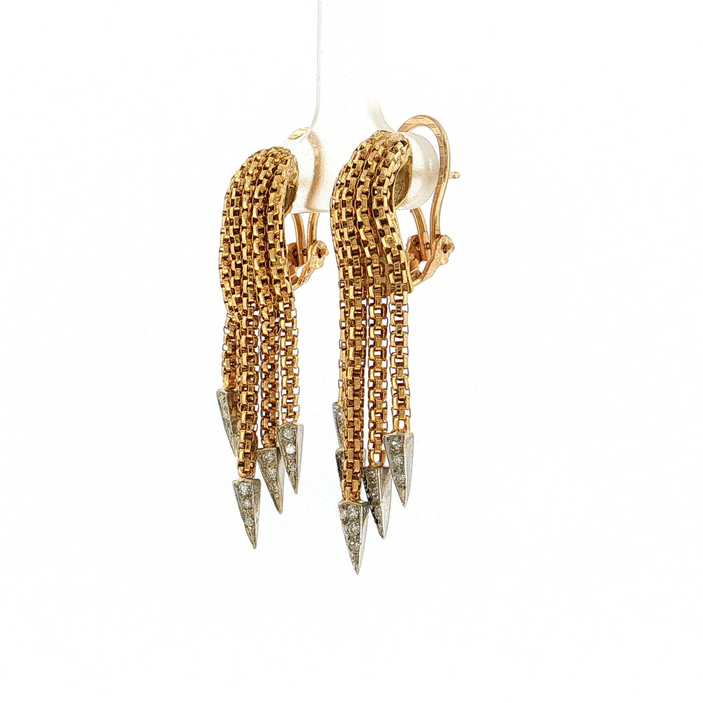 .28 Vintage Mid-Century Diamond Tassel Earrings 18k