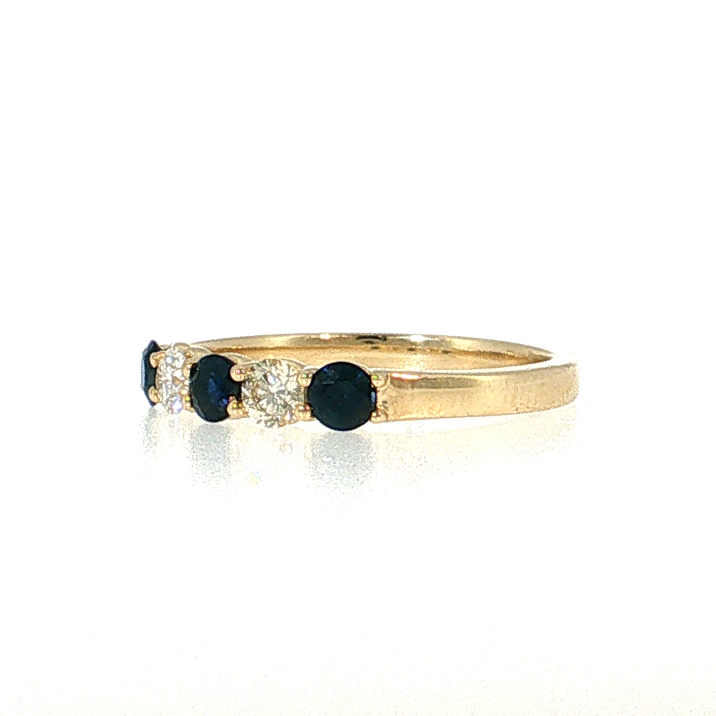 .53 Blue Sapphire & Diamond Five Stone Stacking Ring 14k