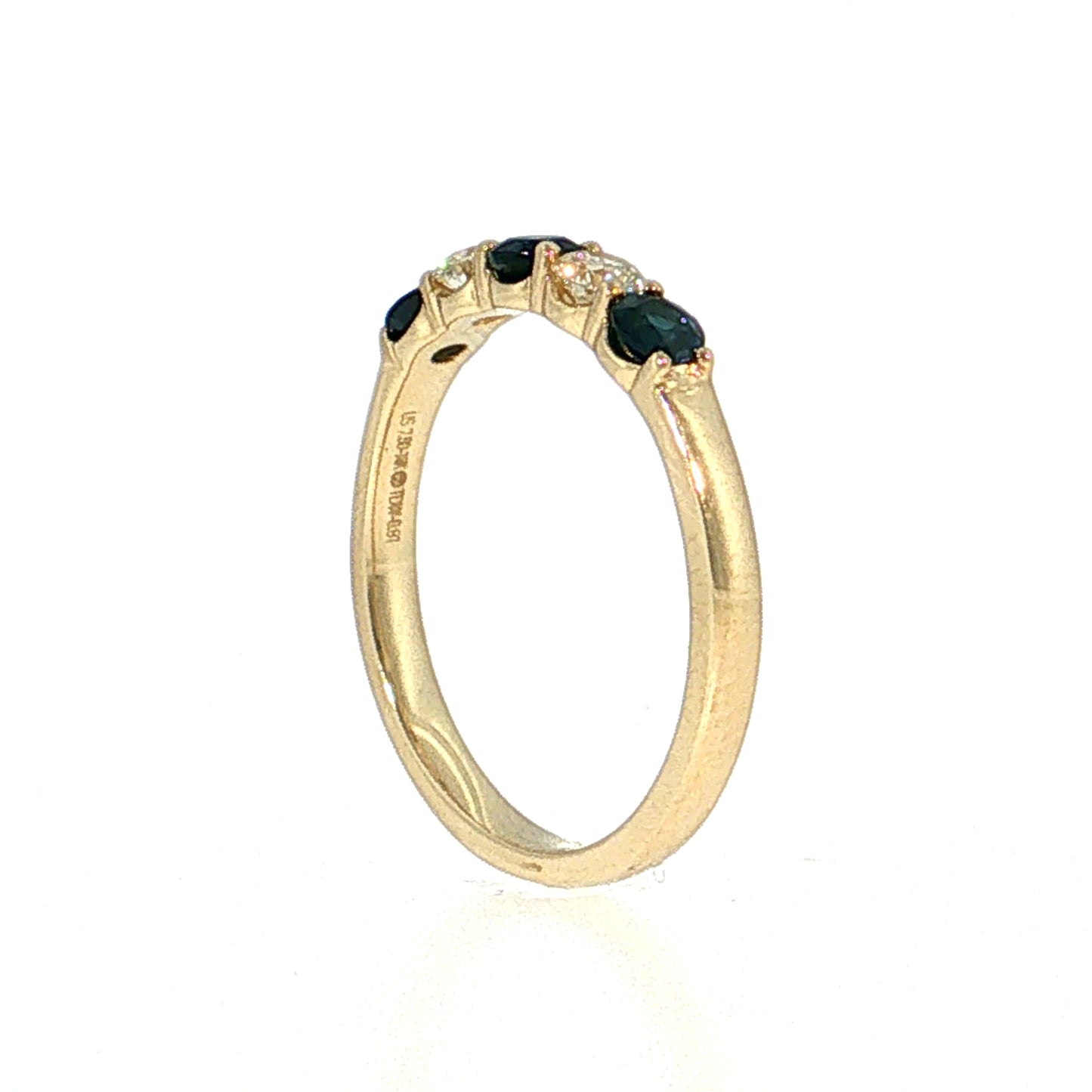 .53 Blue Sapphire & Diamond Five Stone Stacking Ring 14k