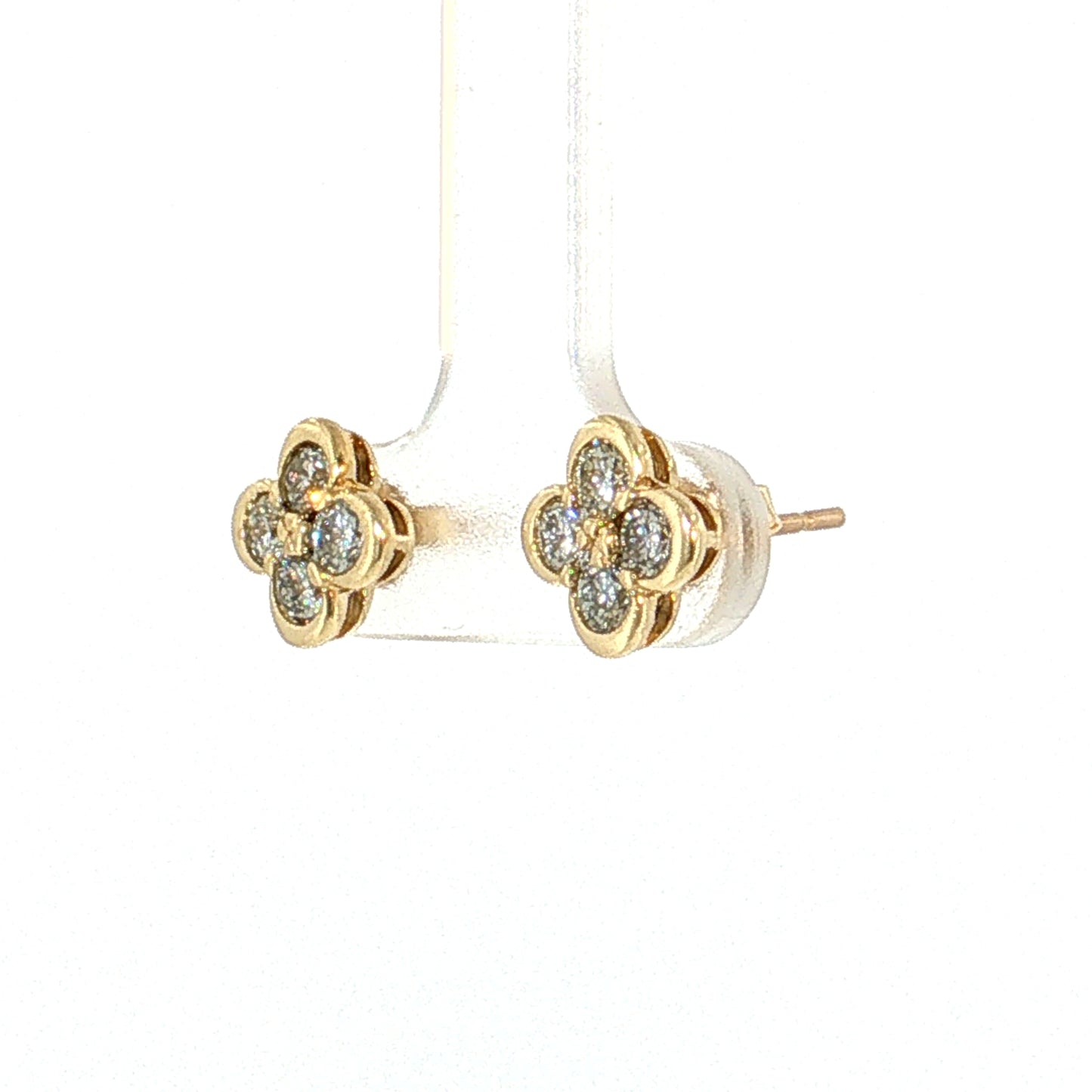.95 Diamond Clover Stud Earrings 14k Yellow Gold
