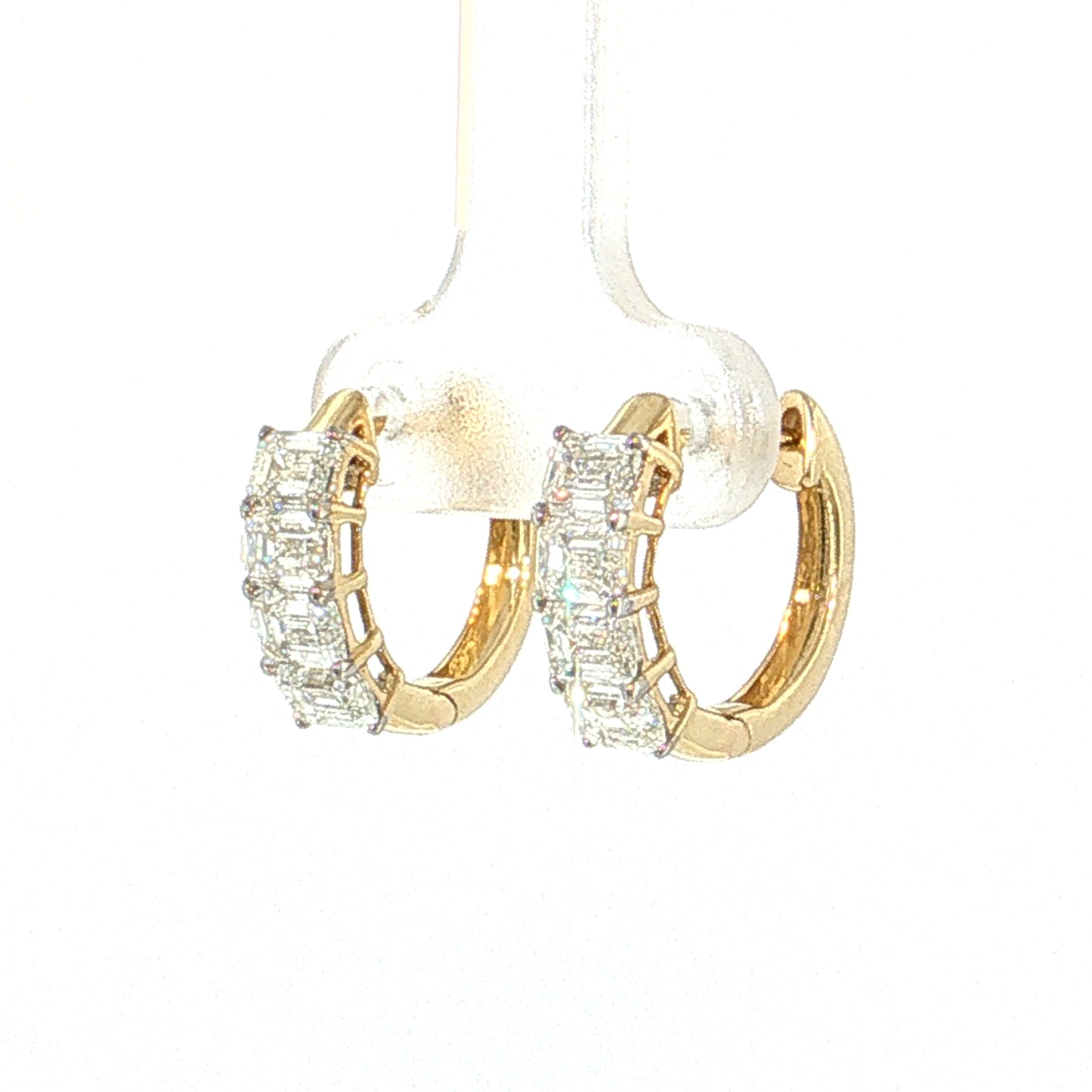 2.00 Emerald Diamond Huggie Hoops 14k Yellow Gold