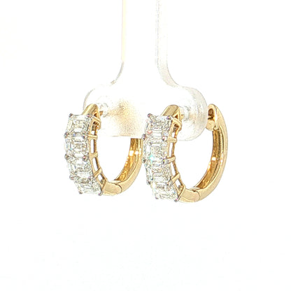 2.00 Emerald Diamond Huggie Hoops 14k Yellow Gold