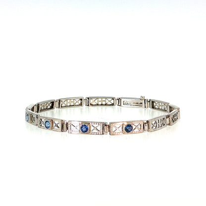 .55 Antique Art Deco Sapphire Bracelet 14k White Gold