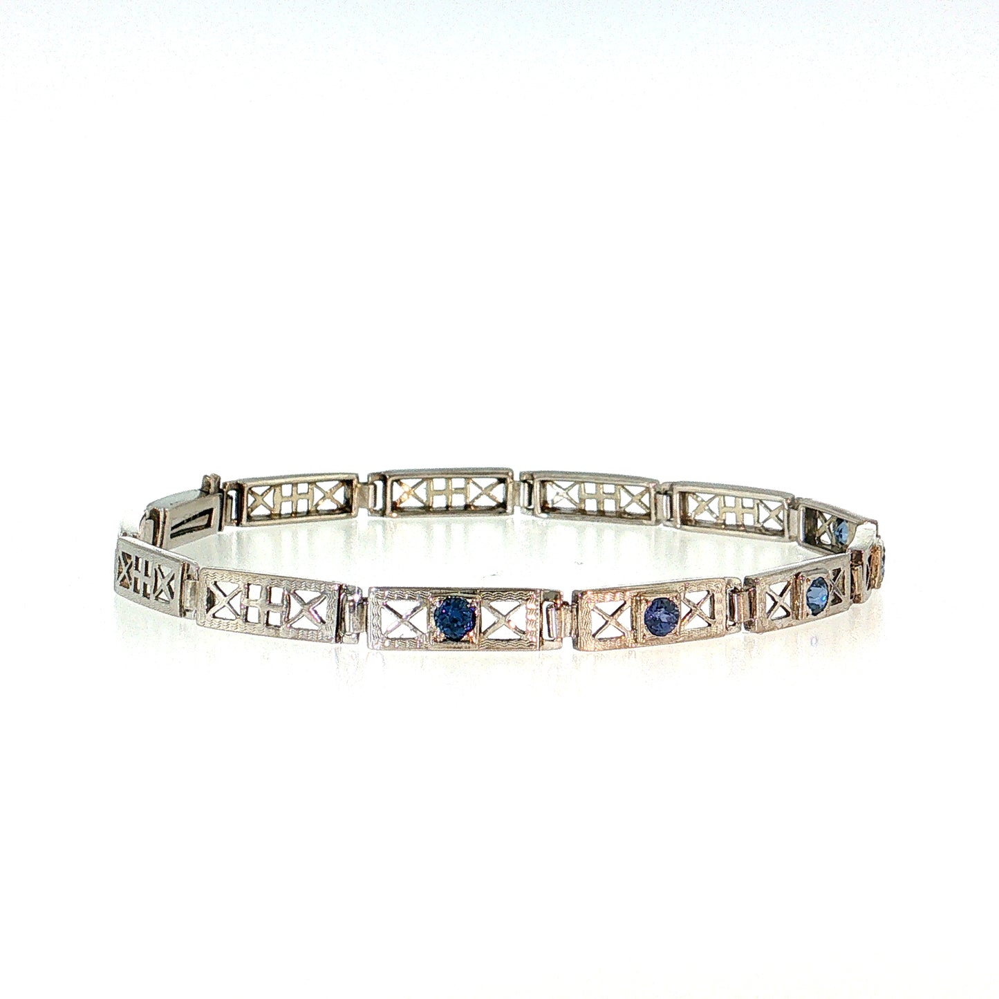 .55 Antique Art Deco Sapphire Bracelet 14k White Gold