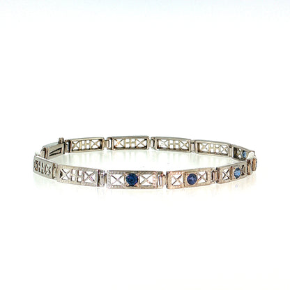 .55 Antique Art Deco Sapphire Bracelet 14k White Gold