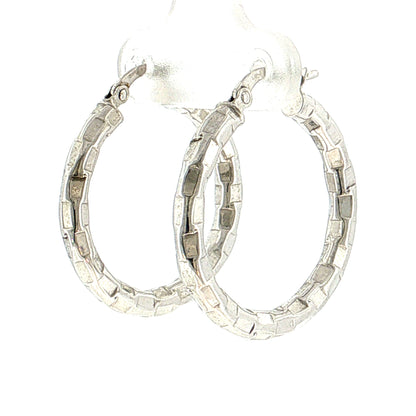 Geometric Textured Hoop Earrings 14k White Gold