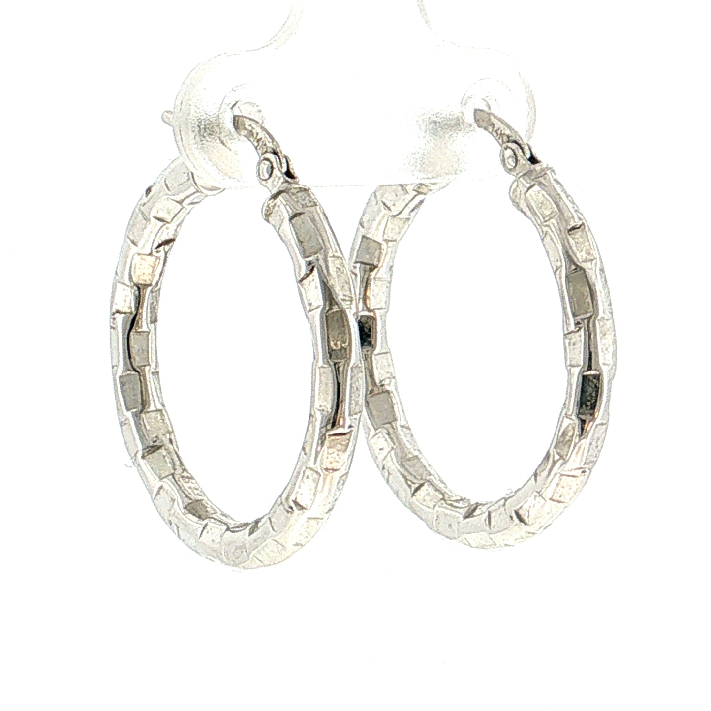 Geometric Textured Hoop Earrings 14k White Gold