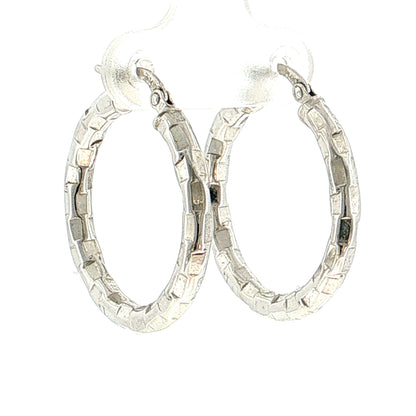Geometric Textured Hoop Earrings 14k White Gold