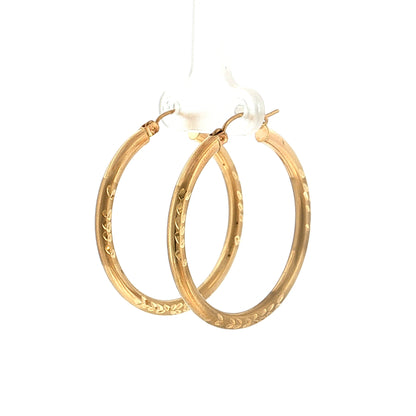 Diamond Cut Hoop Earrings 14k Yellow Gold